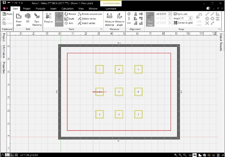 Context menu in ReluxDesktop with ReluxDesktop Centre Luminaire Groups after use Centred luminaire group in a ReluxDesktop scene
